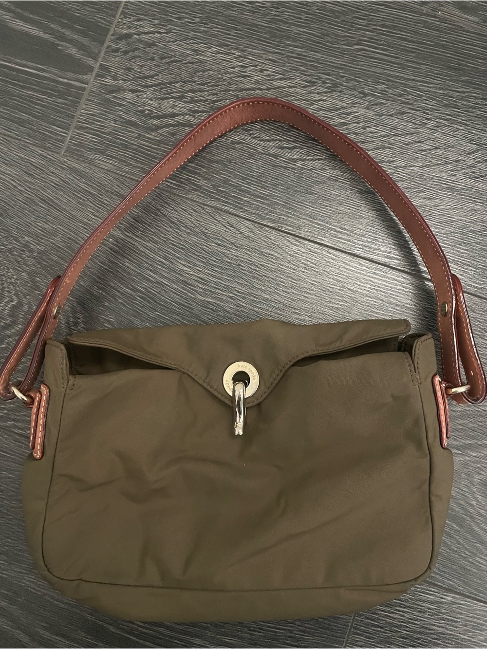 kate spade Olive Green Shoulder Bag with Brown Strap